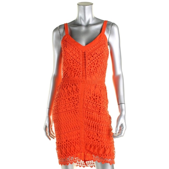 Adelyn Rae Red Orange Lace Fish Tail Dress - Picture 1 of 8
